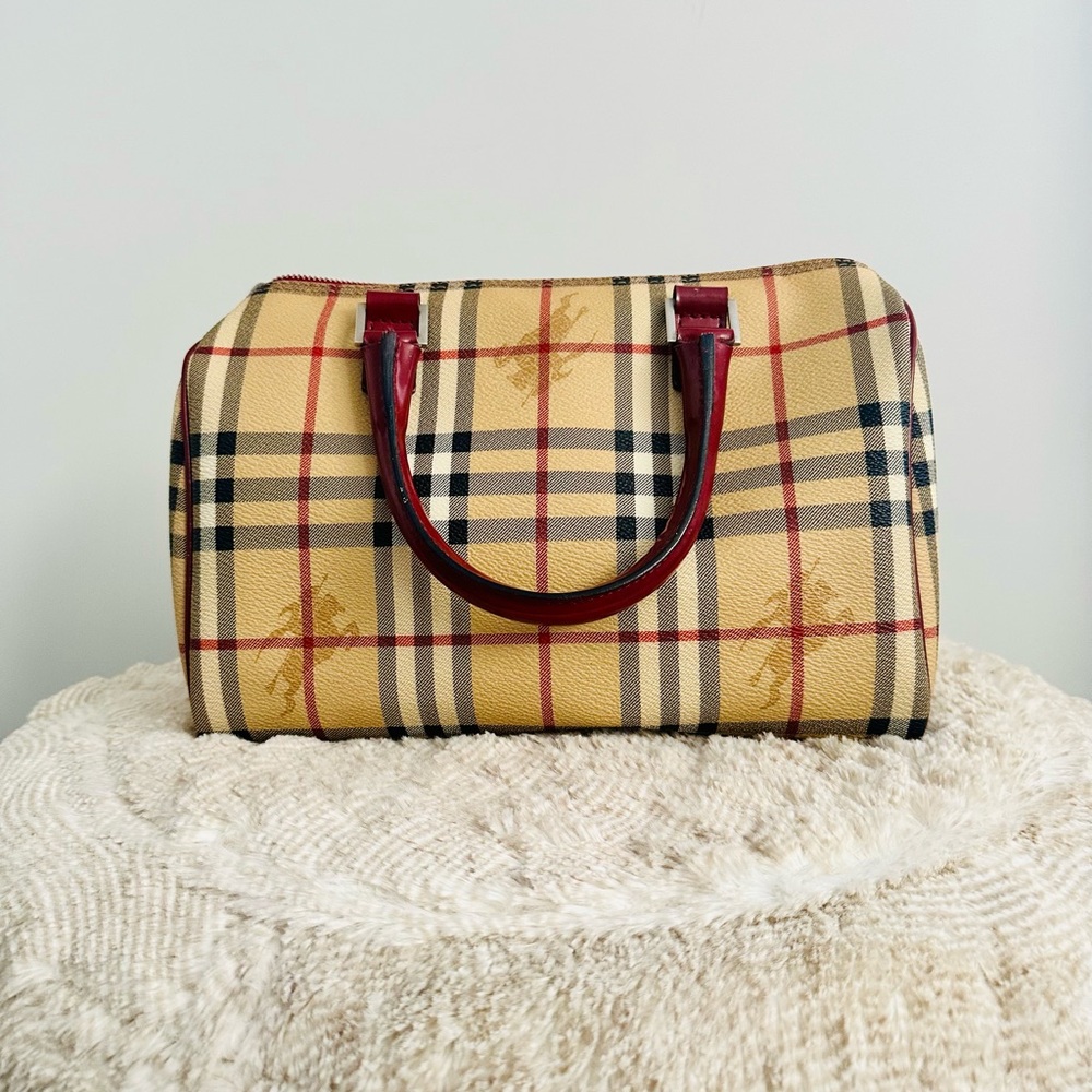 Burberry medium bowling bag. Classic canvas red leather